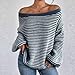 Womens Striped Sweaters Casual Off Shoulder Tops Long Sleeve Knit Shirts Oversized Color Block Tops Loose Sweaters Blue