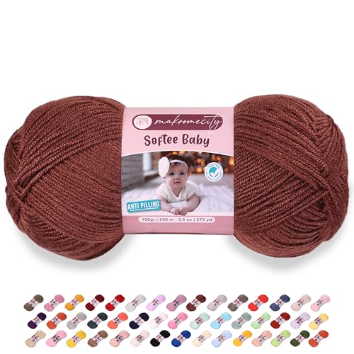 Image of Makromecity Softee Baby Yarn,%100 Premium Anti-Pilling Acrylic, 3.5 Oz, 273 yd (100gr /250 mt), Soft Yarn for Crocheting and Knitting (Bitter Coffee, 1 Skein)
