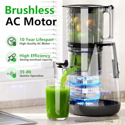Image of Cold Press Juicer, 6 inch Extra Large Feed Chute Slow Masticating Juicer Machines, Powerful AC Brushless Motor, Self Precut System, Juicer Machines with BPA-Free, Extra one Replace juicer strainer