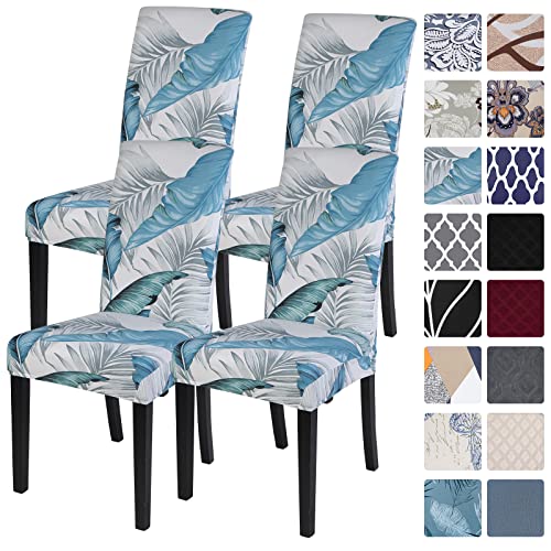 Image of SearchI Dining Room Chair Covers Set of 4, Stretch Printed Parsons Chair Slipcovers Removable Washable Spandex Kitchen Chair Protector Cover for Dining Room, Hotel, Ceremony (Flower Pattern5)