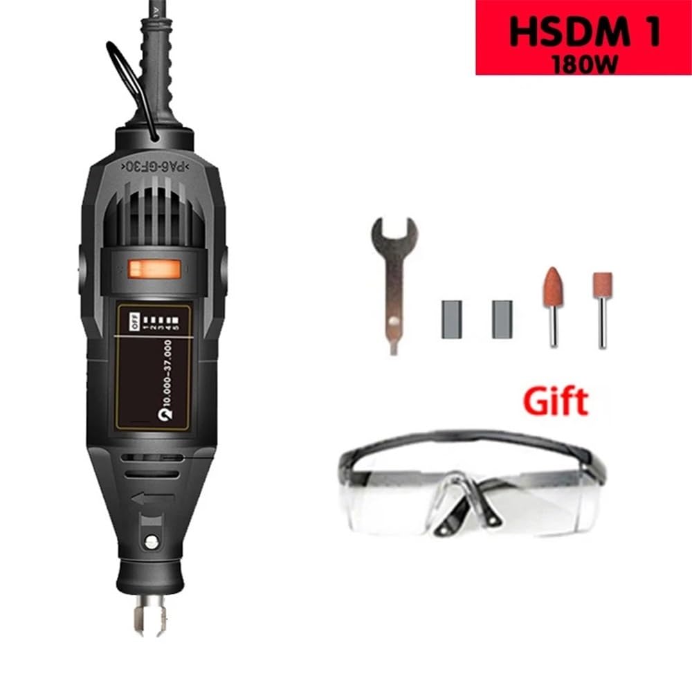 Minitaladro eléctrico de 180W, herramienta rotativa de grabado, amoladora de pulido, pluma de grabado de velocidad Variable con accesorios(HSDM1,EU)