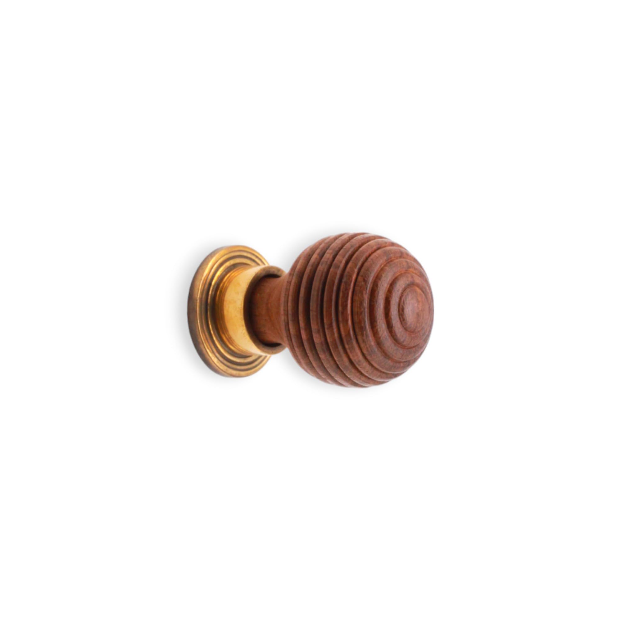 Infinity Decor Traditional Rosewood Preston Reeded Beehive Wooden Cupboard Knob Aged Brass Pull Handle 36mm – Ideal for Drawer Cabinets Doors