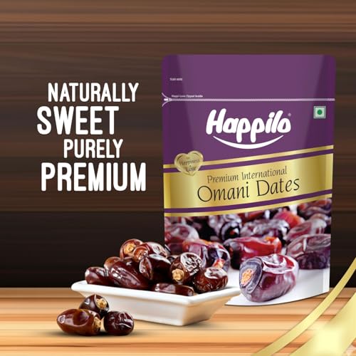 Image of Happilo Premium International Omani Dates 500g | Healthy snacks, Dry fruits, Khajoor, Khajur, Nutritious| Rich in Vitamins & Minerals | Natural Sweetener (Pack of 3)