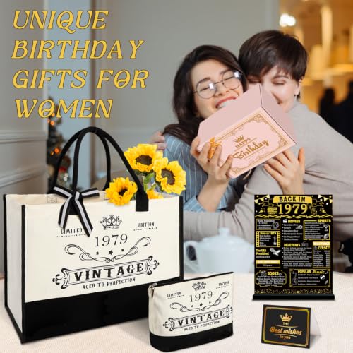 Image of 47th Birthday Gift for Women-Vintage 1979 Canvas Tote Bag,Makeup Bag,Poster