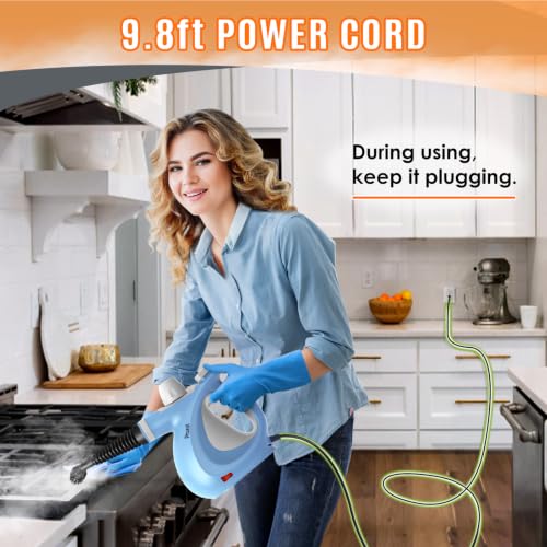 Image of Phueut Pressurized Handheld Multi-Surface Natural Steam Cleaner with 12 pcs Accessories, Multi-Purpose Steamer for Home Use, Steamer for Cleaning Floor, Upholstery, Grout and Car (Blue)