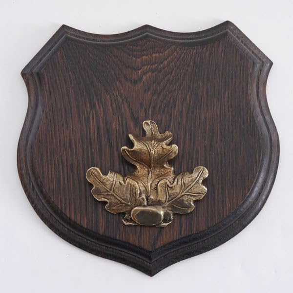 GTK - Geweihe & Trophäen KRUMHOLZ 1 targhetta con stemma di cinghiale selvatico, forma di stemma, AF 17 cm, con copertina in rovere massiccio + grande