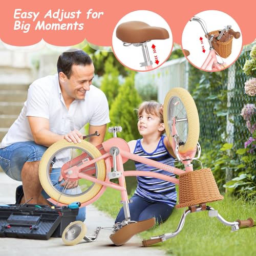 Image of 67i Girls Bike with Training Wheels 12 /14 /16 /20 Inch, Toddler Girl Bicycle for Ages 3-12, Bicicleta para Ninas with Basket, Bell, Adjustable Seat & Handlebar, Padded Seat, Chain Guard
