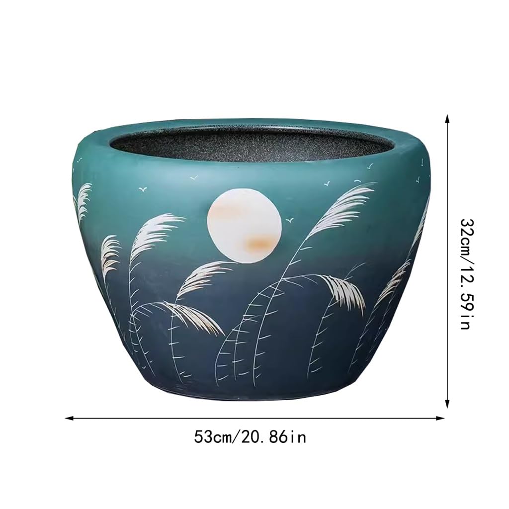 Acuario Tanque de Agua de cerámica de Cilindro Grande for jardín, Tanque de pez Dorado, Cuenco de Loto, Maceta de Lirio de Agua de Loto, Tanque hidropónico Decoración De Acuarios(53cm)