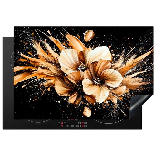 KitchenYeah© Protection Plaque Cuisson Deco Cuisine Cache Induction 78x52 cm Protège Pour Cuisiniere Protection Fleurs - D'or - Graffiti - Noir - Abstrait