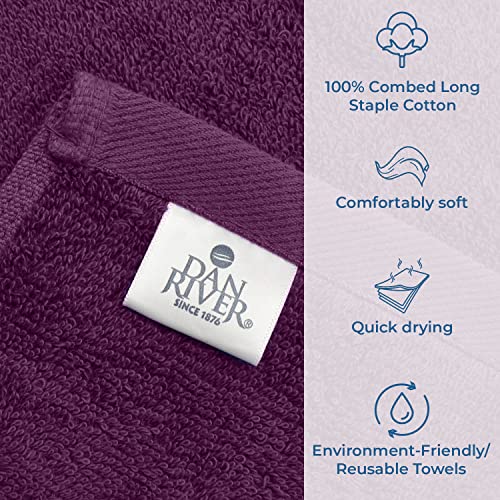 Image of DAN RIVER Bath Towels Set of 4, 27 x 54 Inches, 100% Cotton, Larger & Lighter Weight, Quicker to Dry, Super Soft and Absorbent, Ideal Quick Dry Bath Towel for Daily Use, Purple