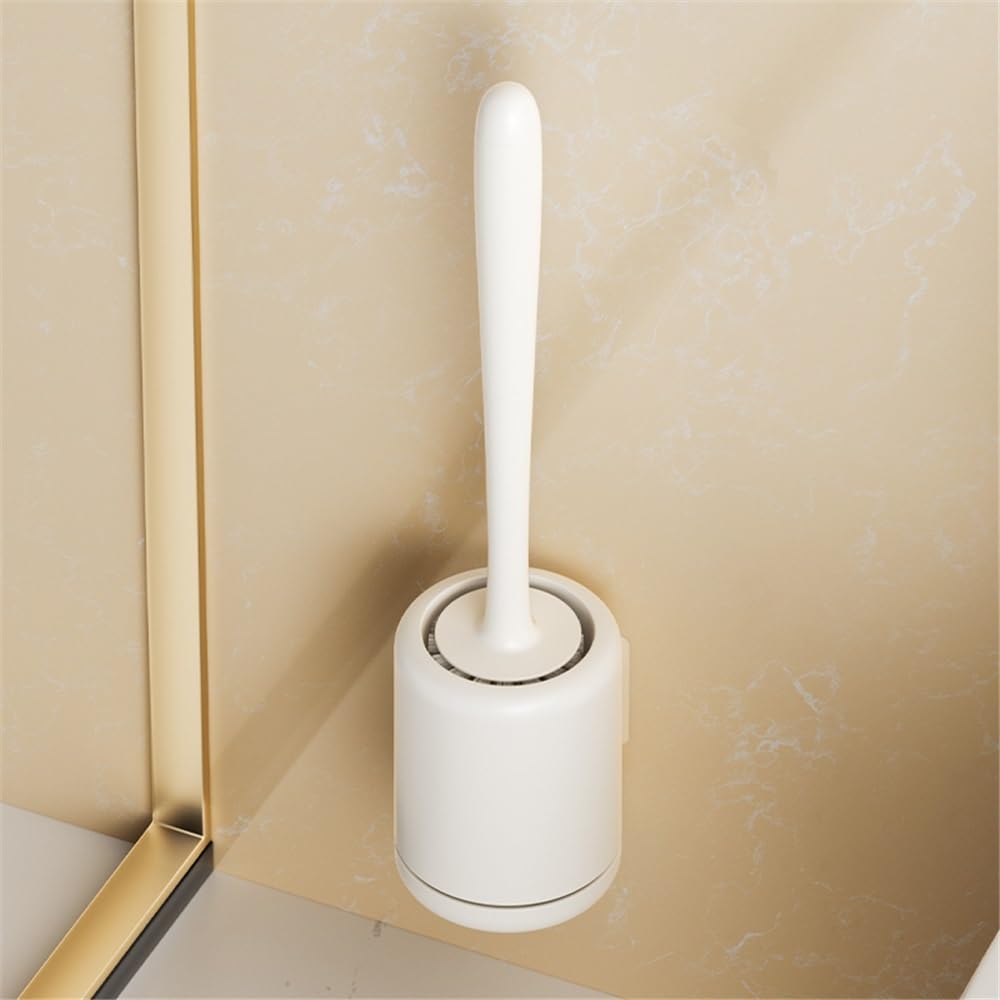 Mango Largo Cepillo de Inodoro for el hogar, Cepillo Suave for baño, Limpieza inodoros con Base para el Inodoro(Blanco)