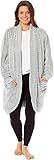 Women's Soft Fleece Cardigan Gown – Warm Plush Long Dressing Gown with Pockets, Lightweight Cozy Bathrobe for Comfort & Loungewear (UK, Alpha, One Size, Regular, Regular, S-M, Shimmer Grey)