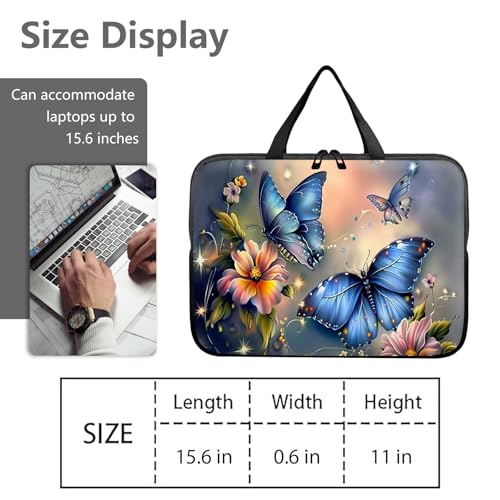 14" 15" Laptop Handle Bag Computer Bag,14.2" 15.4 inch Pouch Holder Notebook Sleeve Cover Compatible for Dell,Lenovo,Toshiba HP, Asus Notebook Messenger Briefcase-Blue butterfly2