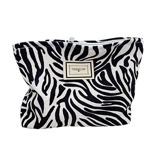 Bolsas de cosméticos para mujer, bolsa de maquillaje de gran capacidad, bolsa de viaje con cremallera, organizador de brochas de maquillaje para regalos (negro, cebra)