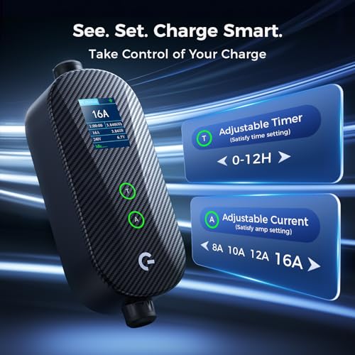 Image of Level 1&2 Tesla Mobile Charger, (16A /12A, 240V-110V, 16FT Cable), Adjustable Current /Timer Tesla Home Charger, NEMA 6-20 & 5-15 Plug, NACS Connector for All Tesla Model 3 /Y /X /S /Cybertruck