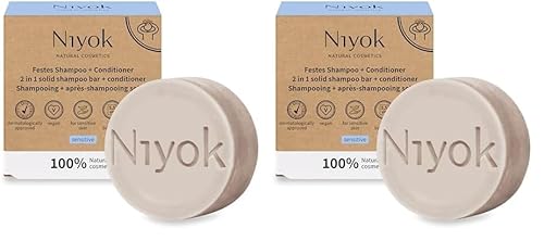 Niyok® 2-in-1 Festes Shampoo + Conditioner Sensitiv (80g) • Sensitiv Shampoo ohne Parfum • Parfümfreier Conditioner • Haarshampoo gegen Reizungen & gestresste Kopfhaut • Haarseife Vegan