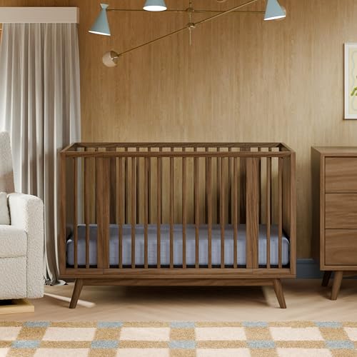 Image of Babyletto Palma 8-in-1 Convertible All-Stages Bassinet to Full-Size Crib in Natural Walnut, Greenguard Gold & FSC Certified, Portable & Adjustable with Select Conversion kit and Pads Included | GREENGUARD Gold & FSC Certified, Converts From Bassinet to Midi Crib, Standard Crib, Toddler Bed, Daybed & Junior Bed