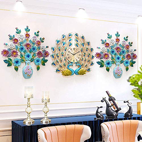 ZHICHUAN Artwork Wall 3-Piece Set Metal Wall Art Decor, Peacock Wall Clock and Vase Floral Wall Hanging Living Room Dining Room Home Decoration Ready to Hang Kitchen Clock steampunk buy now online ZHICHUAN Artwork Wall 3-Piece Set Metal Wall Art Decor, Peacock Wall Clock and Vase Floral Wall Hanging Living Room Dining Room Home Decoration Ready to Hang Kitchen Clock steampunk buy now online