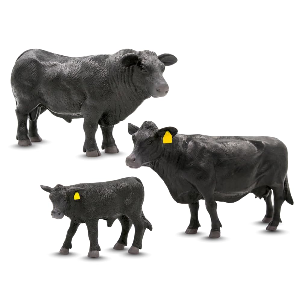 Angus Cattle Family Set – Realistic 1:16 Scale Bull, Cow & Calf Models – Farm & Ranch Collectibles – Premium Display Figurines for Western Dioramas Displays