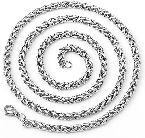 Fashion Jewellery Pure Stainless Steel Long Spiga platinum Silver Necklace hip hop Rice Neck Chains Chain for Men stylish Boys Women girls Boyfriend Gents