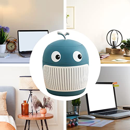 Jauhmui Niedlicher Mini-Desktop-Papierkorb mit Deckel,Plastik-Wale-Abfallkorb,Klein Tischabfalleimer,Büro Tischmülleimer,Kompaktes Design Mini Kosmetikeimer,für Küchen-Badezimmer-Schreibtisch (Blau)
