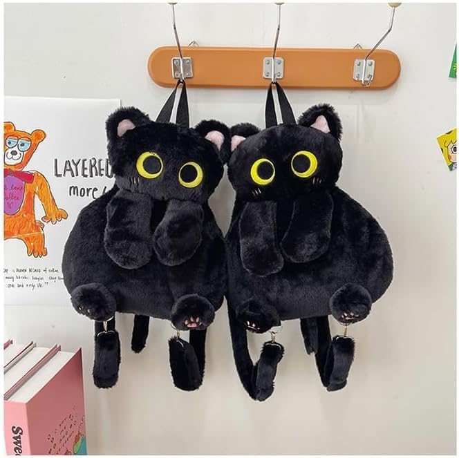 Cute Plush Black Cat Backpack, Stuffed Animal Backpack, Cute Cartoon Plush Bag for Girls Women - Image 6