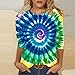 Tie Dye Shirts for Women 3/4 Sleeve Shirts Cute Print Graphic Tees Plus Size Basic Summer Casual Rainbow Tshirts Tops