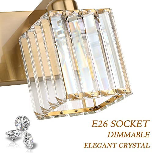 Image of Aipsun Bathroom Vanity Light Brass Crystal Vanity Lighting Fixtures 6 Light Modern Bathroom Lighting Fixtures (Exclude Bulb)