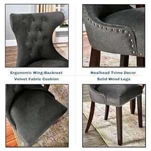 Tempered Glass Dining Table Chair Set with 4 High-end Button-Tufted Dining Room Chairs 48" Round Kitchen Table with Glasstop and 4 Table Side Chairs with Nailhead Trim, Clear&Charcoal Gray Tempered Glass Dining Table Chair Set with 4 High end Button Tufted Dining Room Chairs 48 Round Kitchen Table with Glasstop and 4 Table Side Chairs with Nailhead Trim ClearCharcoal Gray