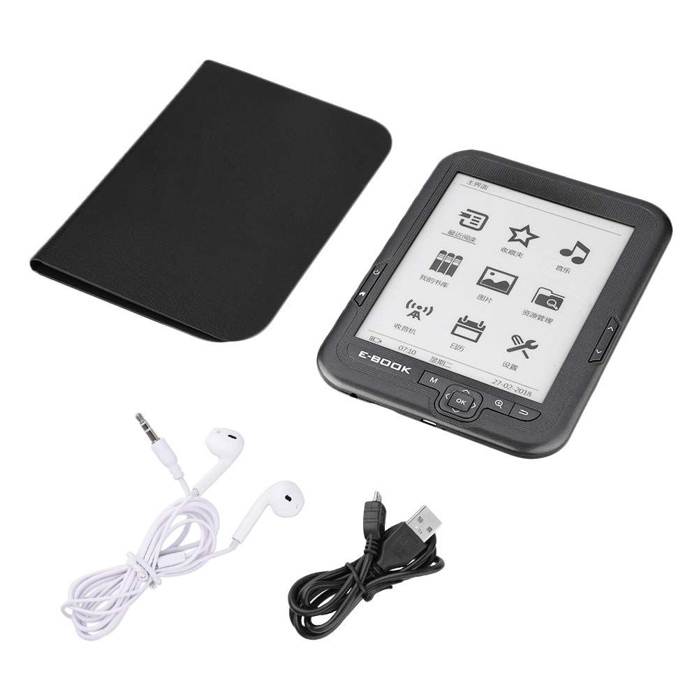 E-Book Reader, 6 inch E-Reader Portable Reader Paperwhite E-Reader for 3.5mm Headphones(Grey, 16G, Black)