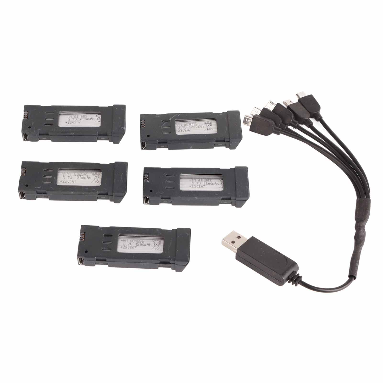 3.7V 1200mAH Lithium Battery Portable Drone Battery with 5 in 1 Charger Cable for E58 L800 JY019 RC Quadcopter Spare Part