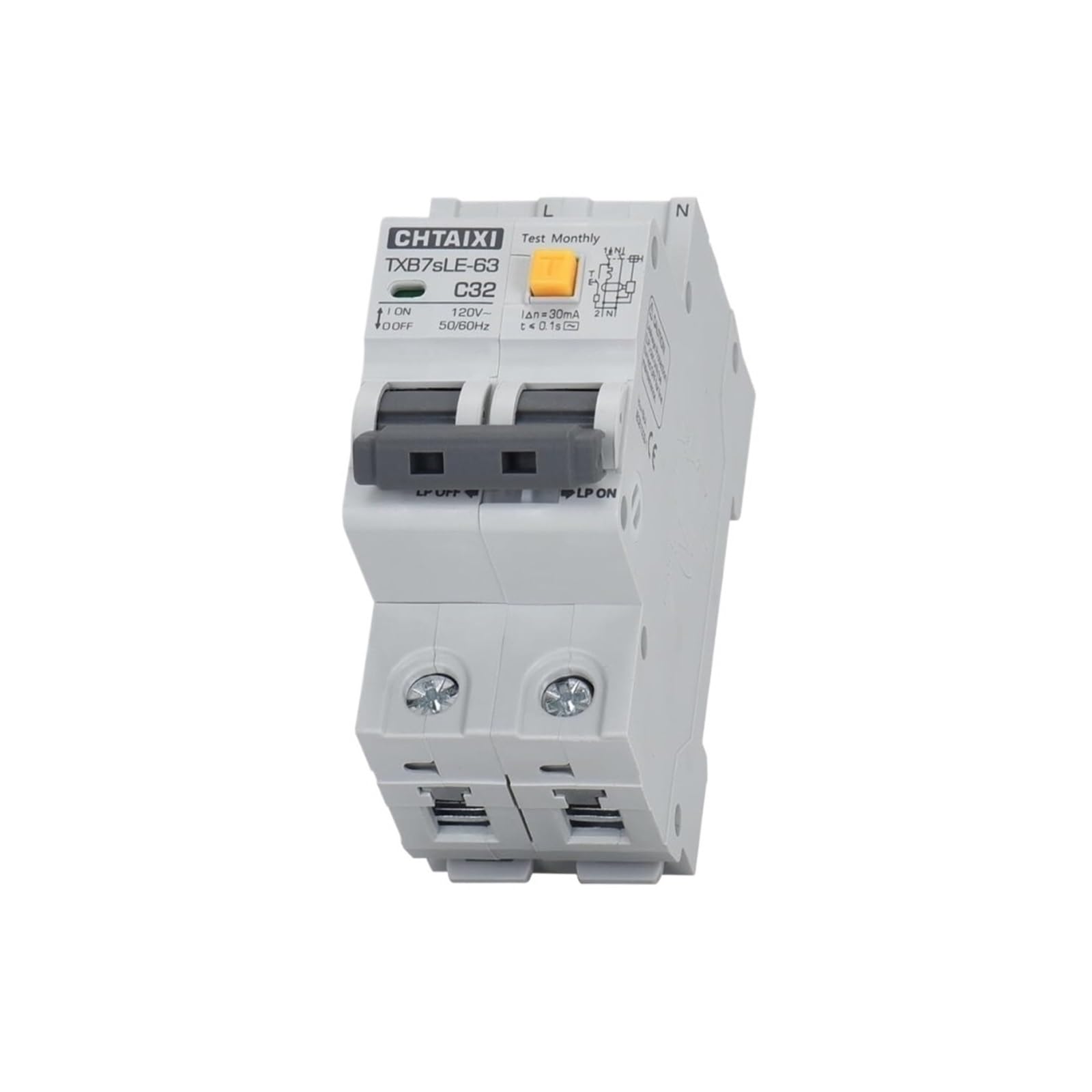 Interruttore differenziale 16A 120V AC Montaggio su guida DIN magnetotermico Protezione 1PN RCBO C16(10 Amp)