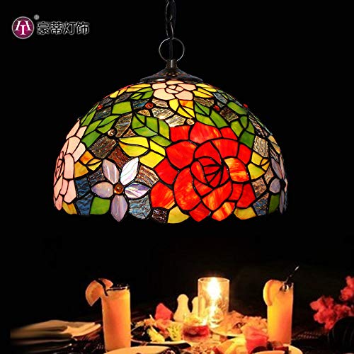 12-Calowe Lampy Wiszące W Stylu Tiffany Rose Śródziemnomorskie Kreatywne Szklane Żyrandole Lampy Wiszące 30cm