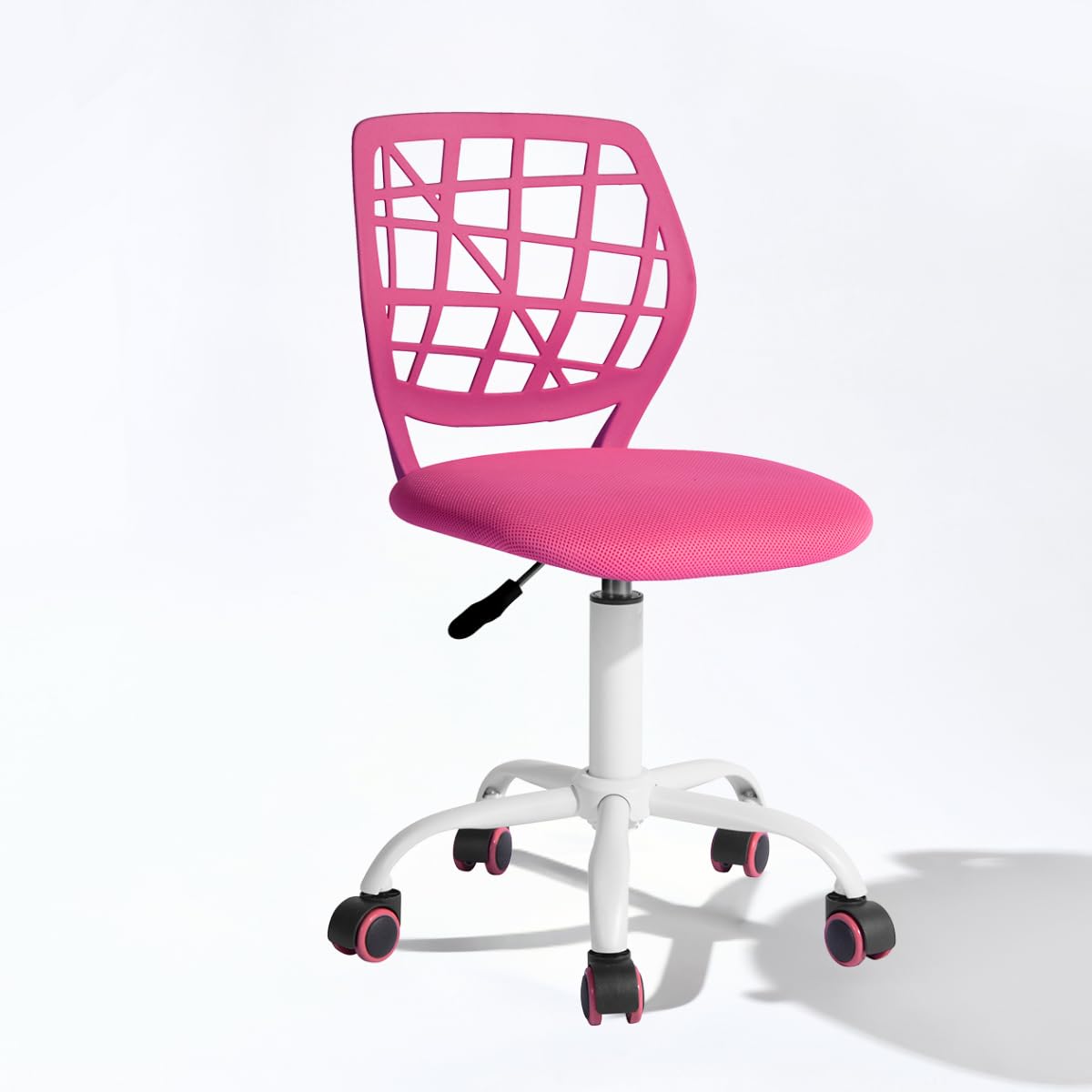 FurnitureR Compact Gaming Chair, Hollow PP Backrest, Adjustable Height, Ergonomic Swivel Sponge Seat, 5-Wheel Iron Base, for Teens & Kids Drawing, Gaming, Classroom, Deep Pink, 38.5 x 40 x 87 cm
