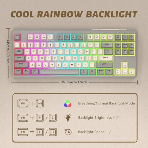 ATTACK SHARK M87 Pro Wireless Gaming Keyboard,75% Dual Mode Bluetooth 5.0/2.4Ghz Wireless with Rechargeable 4000mAh Battery,PBT Keycaps,Rainbow LED Backlit,Ergonomic Anti-ghosting for PC/Mac-Cheese - 4