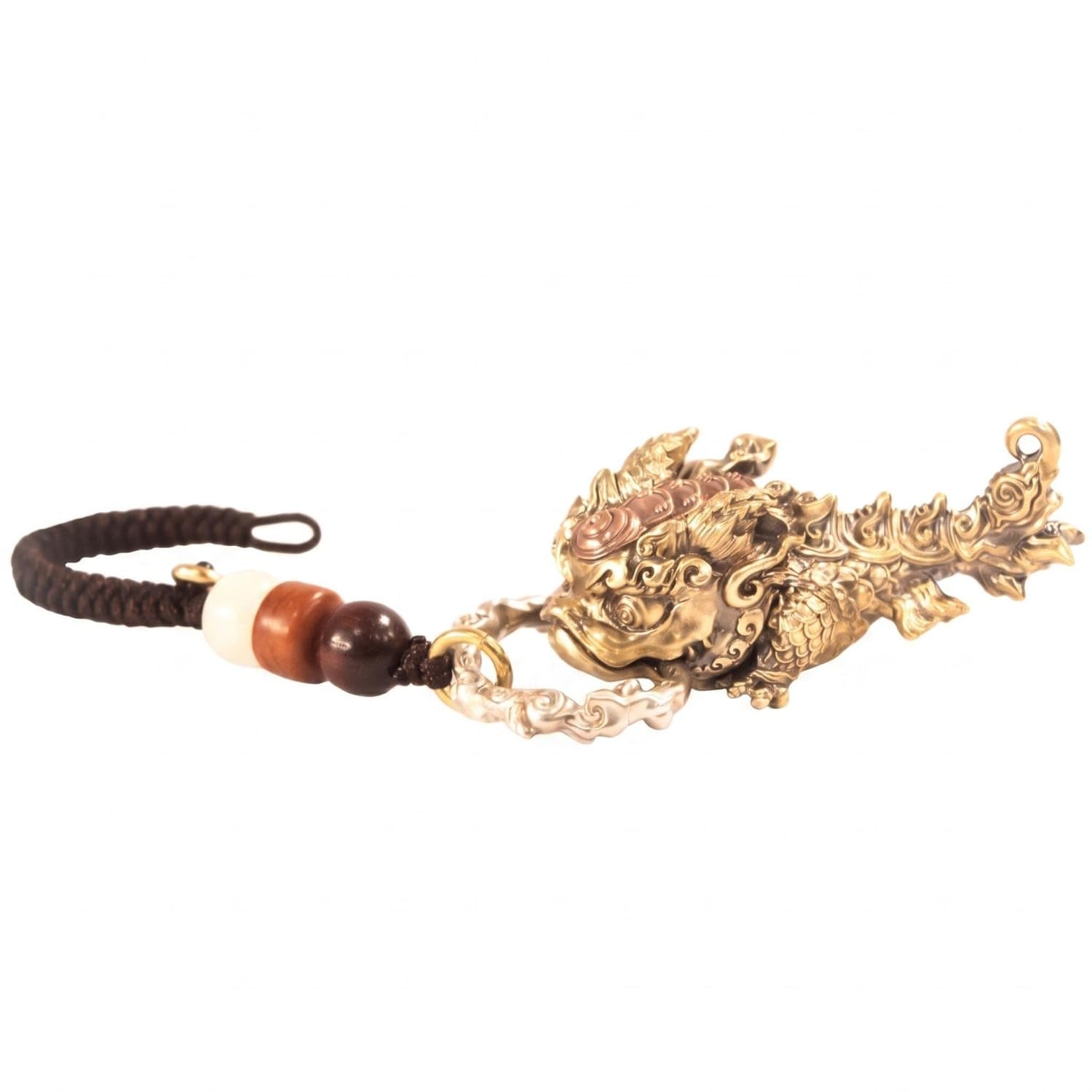 ECOMISTIQ® Intricate Relief Chi Dragon Charm Curled Flames Dragon Charm Ornament Hanging Loop Fashion Accessory Scaled for Desk Display, Copper Silv W Rope-image-17