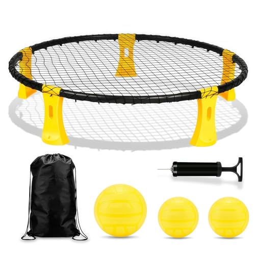 EHIOG Beachball Set Roundnet Set,Juego de Mini Pelotas de Voleibol de Playa,Juego de Pelota de Red Redonda Que Incluye 3 Bolas, Bolsa para transportarlo y Libro de Reglas.