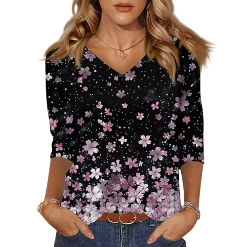 HTHLVMD Womens 3/4 Length Sleeve Tunic Tops Summer Fall Outfits 2025 Three Quarter Sleeve Casual V Neck T Shirts for Women