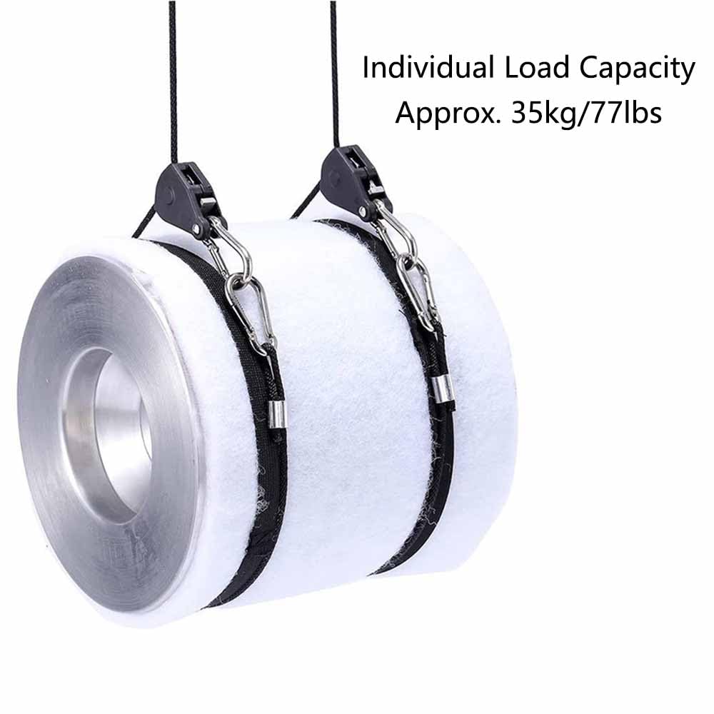 Confezione da 4 ganci a cricchetto, corda regolabile a cricchetto, 1/8 pollici, robusta clip per puleggia per gancio e tenda, portata 68 kg/150 lbs