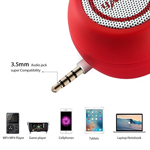 KTech Portable Mini Speaker for iPhone/iPad/iPod/Tablet, 3W Cellphone Speaker with 3.5mm Aux Input, Clear Loud Sound in Compact Golf Size Body (Passion Red)
