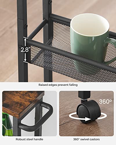 Vasagle Slim Storage Cart, 4-Tier Rolling Cart Tower, Slide Out Cart With Handle Metal Mobile Shelving Unit For Kitchen Dining Living Room Office Narrow Places, Rustic Brown And Black Ulrc032B01V1 #TOP6