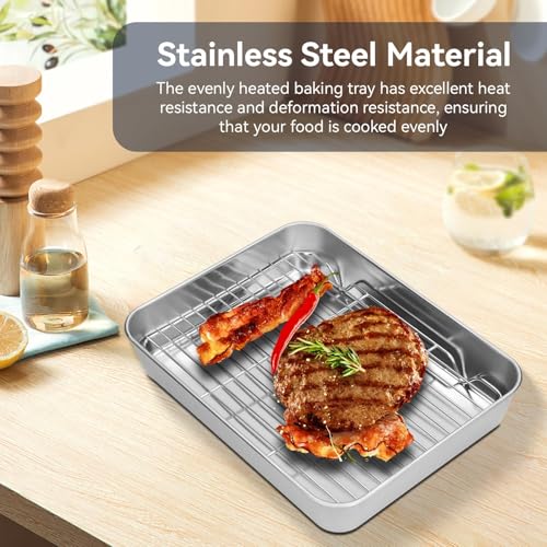 Teglia per Arrosti con Griglia - Padella Antiaderente Rettangolare in Acciaio Inossidabile per Tacchino, Barbecue e Forno (S) - immagine 4