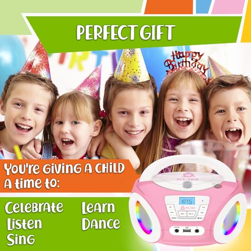 Image of KLIM Candy Kids Portable CD Player - New Version Boombox with FM Radio & Speakers - Includes Batteries - Cute Pink Design for Kids & Toddlers - Rose