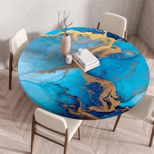 Muiuou Waterproof Elastic Fitted Round Tablecloth,Marble Printing Reusable Waterproof Oil-Proof Edged Protector Round Tablecloth,for Fitted Kitchen Restaurant Picnic (Diameter 70cm,Marble 14)