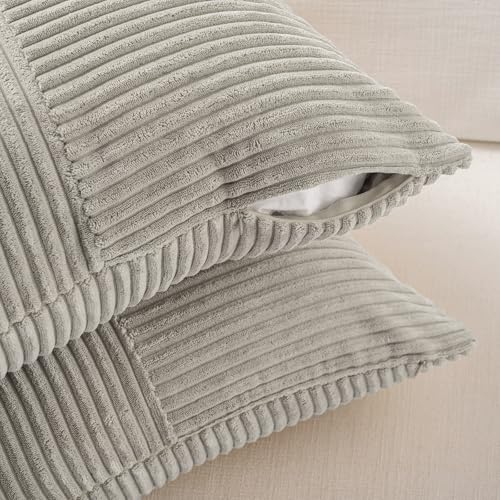 Image of Fancy Homi Set of 2 Neutral Grey Boho Long Lumbar Body Decorative Throw Pillow Cover 14x36 Inch for Bed Couch Bedroom Bench, Soft Patchwork Corduroy Textured Pillow Case, Rustic Farmhouse Room Decor