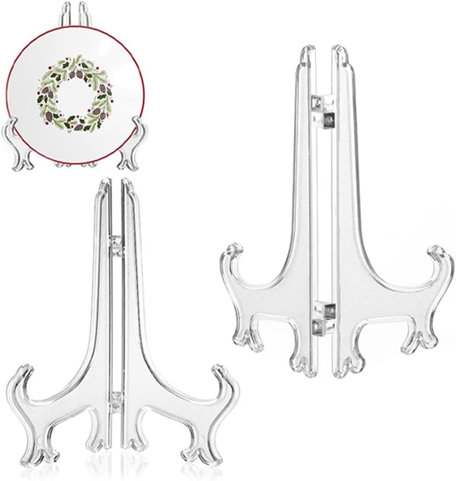 2pcs Clear Acrylic Easels, Plastic Plate Stands Holders Fold Display Stand, Folding Plate Holder for Picture Frame Photo Artwork Home Decoration(5 inchx1)