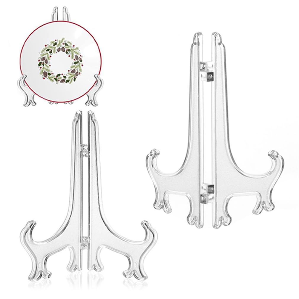 2pcs Clear Acrylic Easels, Plastic Plate Stands Holders Fold Display Stand, Folding Plate Holder for Picture Frame Photo Artwork Home Decoration(5 inchx1)