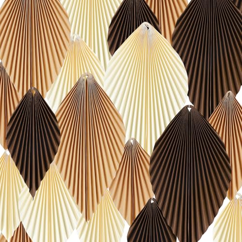 LALAGO 18pcs Ventilateur de Papier en Forme de Feuilles, Boho Décoration de Fête Marron Beige, Decoration Mariage Champetre Boheme Décoration, Boule Papier...