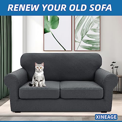 XINEAGE 2025 New 3 Pieces Couch Covers for 2 Cushion Sofa Super Stretch Loveseat Slipcover Pet Dog Universal Slip Cover Anti Slip Love Seat Furniture Protector (Dark Gray, 55"-69")