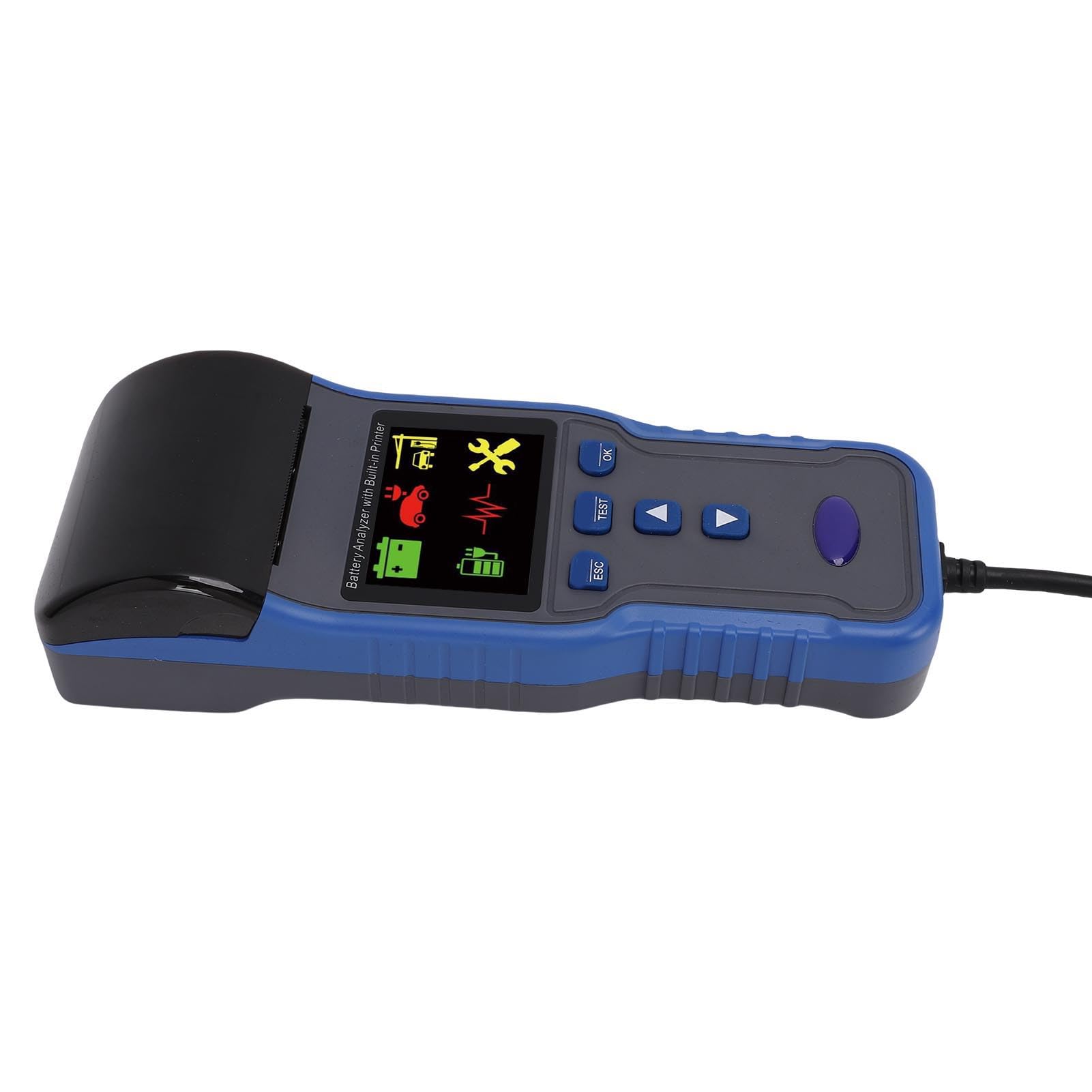 Tester Batteria Auto, Materiale ABS, Strumento Diagnostico LCD Avanzato per Batterie 12V 24V con Stampante, Supporta da 100 a 2000 CCA per Auto e Camion